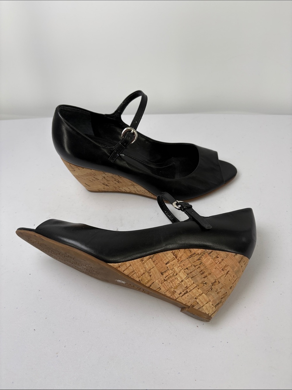 🕊️ Franco Sarto  Leather Cork Wedge Mary Jane Sandals w peep
Toe